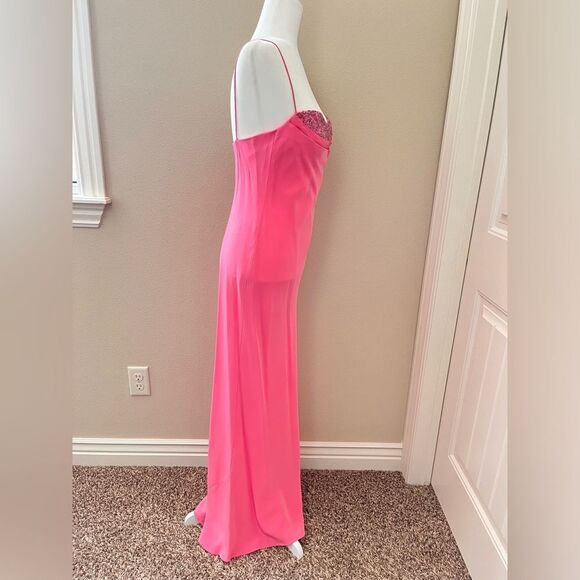 Cache bustier long prom homecoming dress gown bubblegum pink beaded sz. 6 - Picture 3 of 12